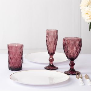 6-Pack Crystal Cut Whiskey Glasses 12oz Textured Design with Heavy Base Dusty Rose 5" - Highball Tumblers for Cocktails & Drinks
